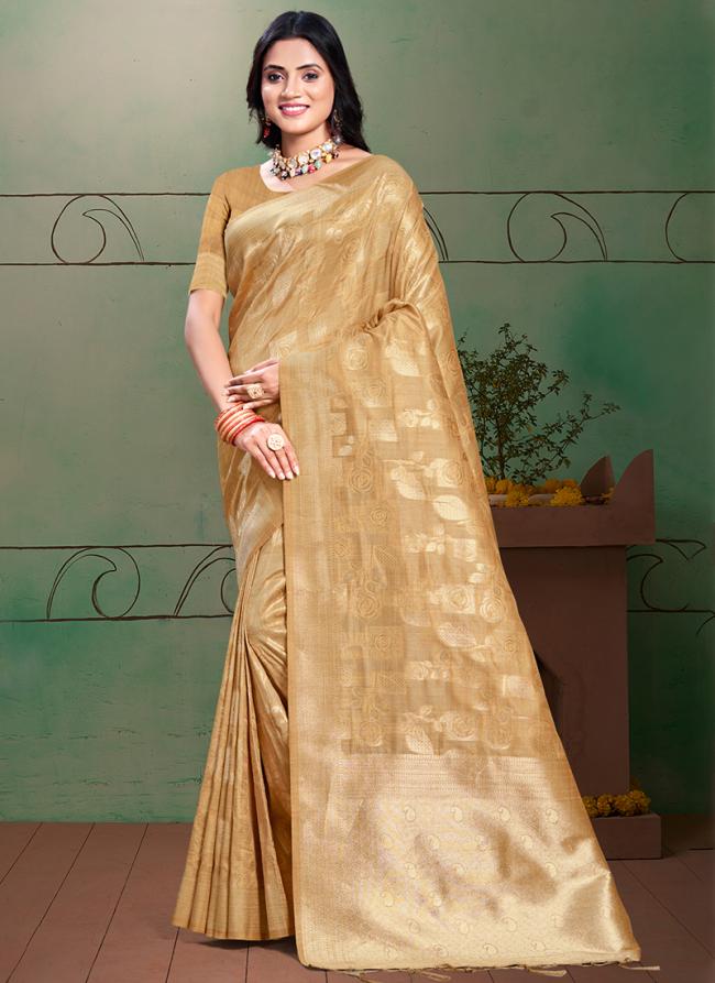 Cotton Silk Beige Traditional Wear Weaving Saree